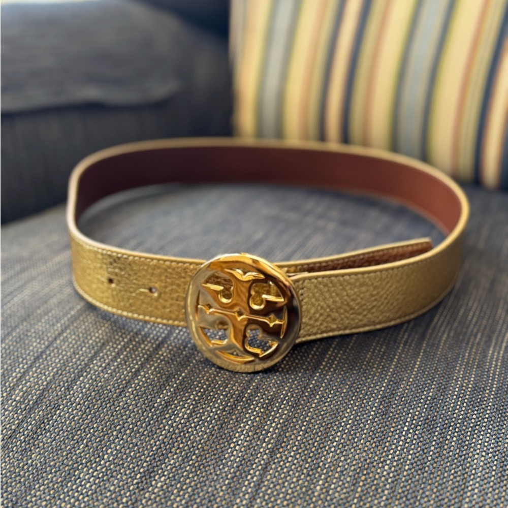 Tory Burch Metallic Gold Belt with Iconic Buckle
